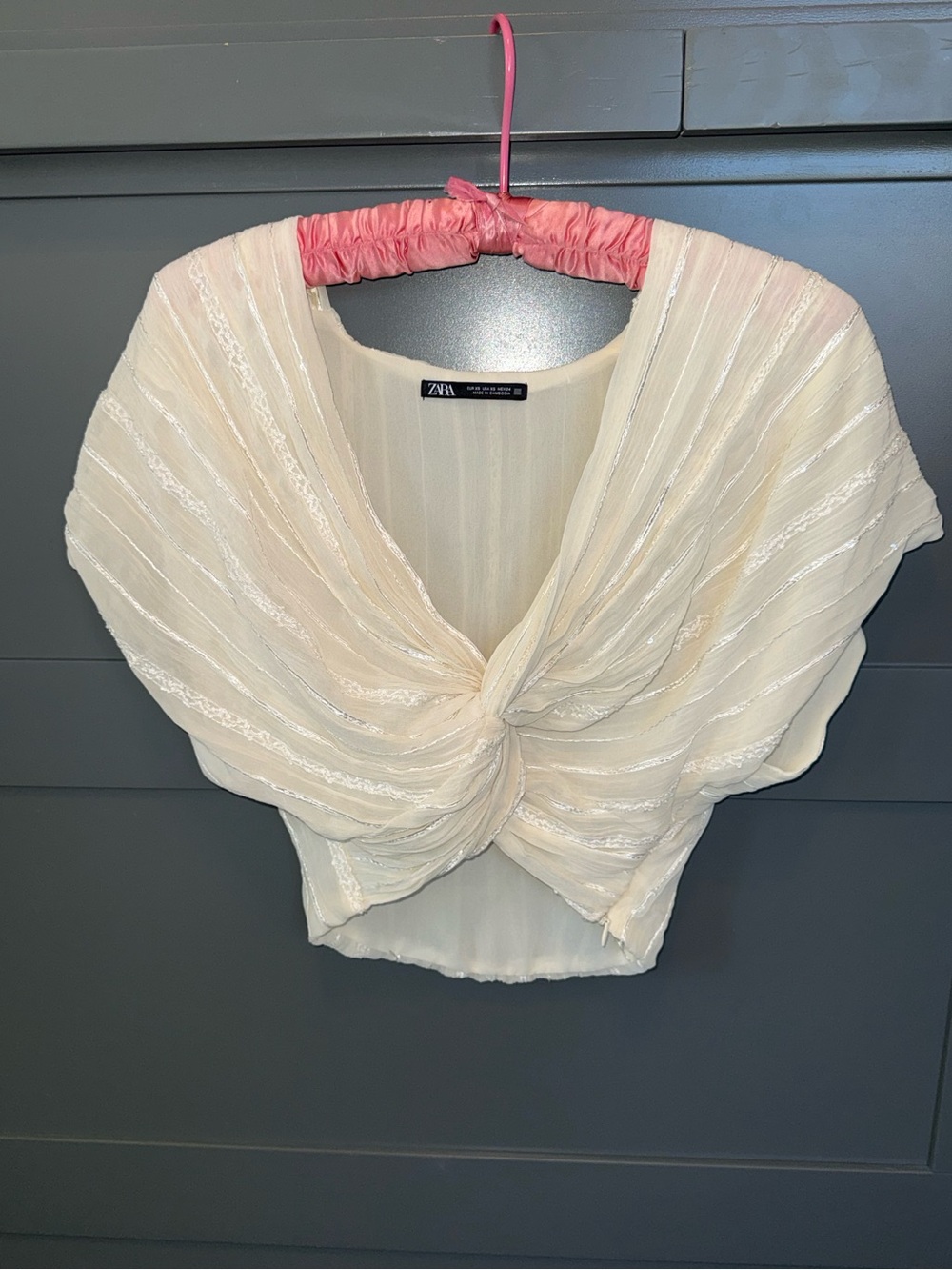 ZARA Cream Twist-Front Draped Crop Top
